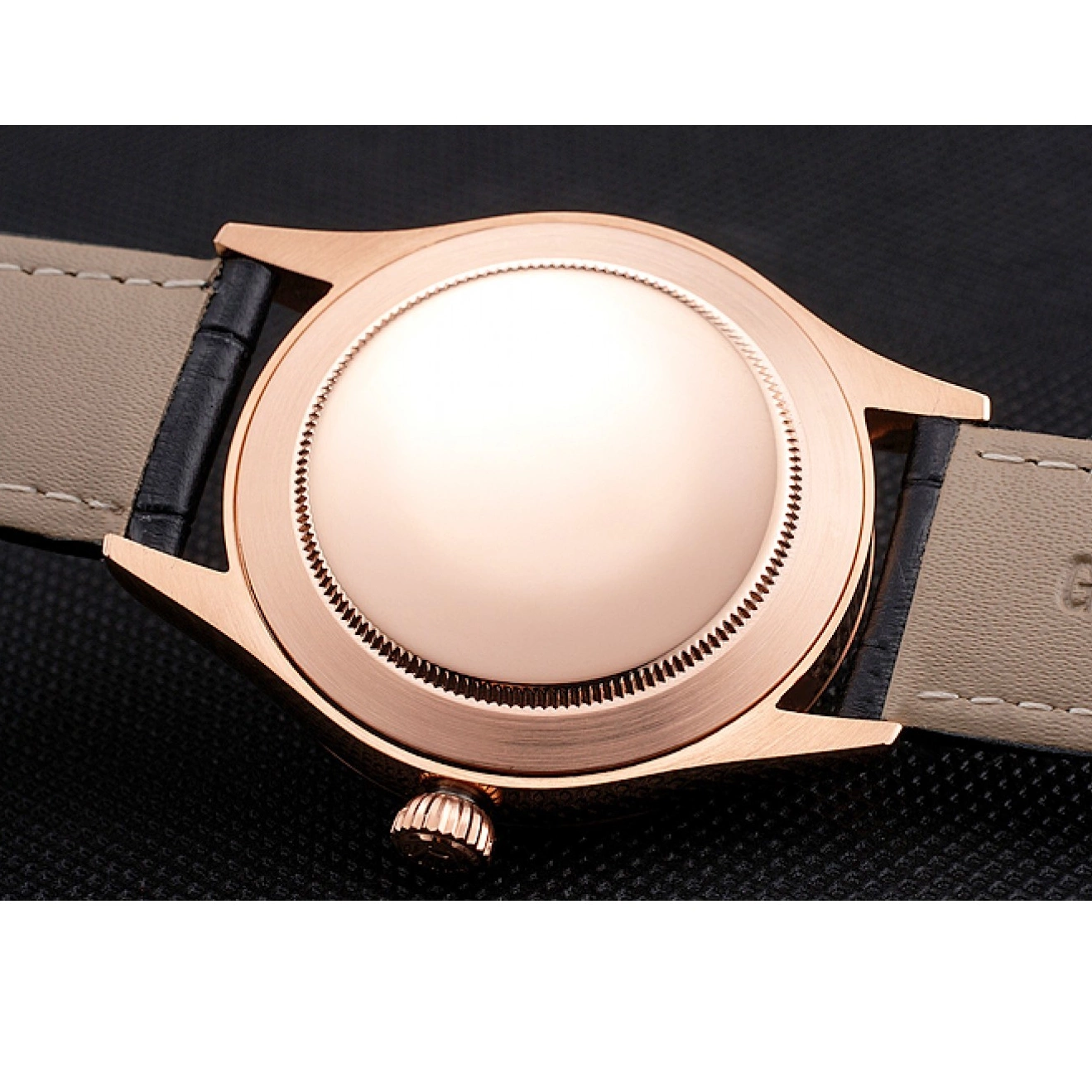 Good Copy Rolex Watches Leather White Rose Case Black Swiss Rolex Strap Datejust Gold Dial 0706